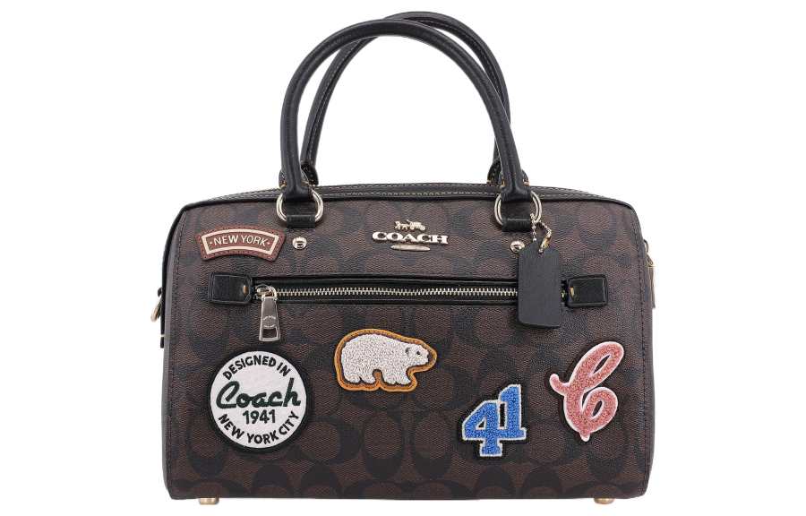COACH Rowan Canvas With Leather Shoulder Bag, Crossbody Bag, Handbag Large Women's Dark Brown