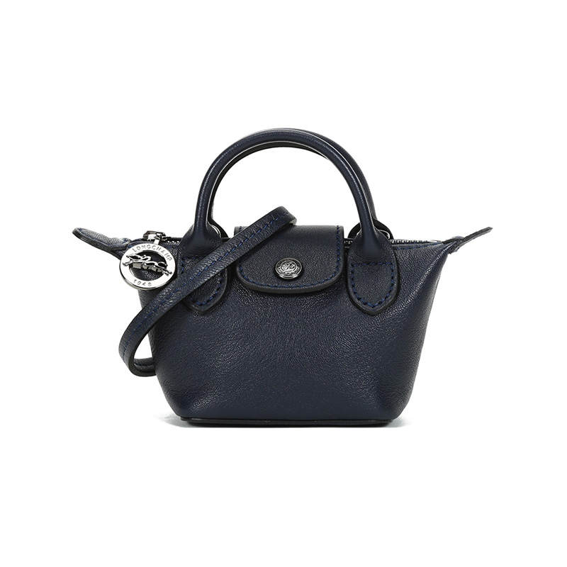 LONGCHAMP Le Pliage Cuir Sheepskin Handbag Mini Women's Marine Blue