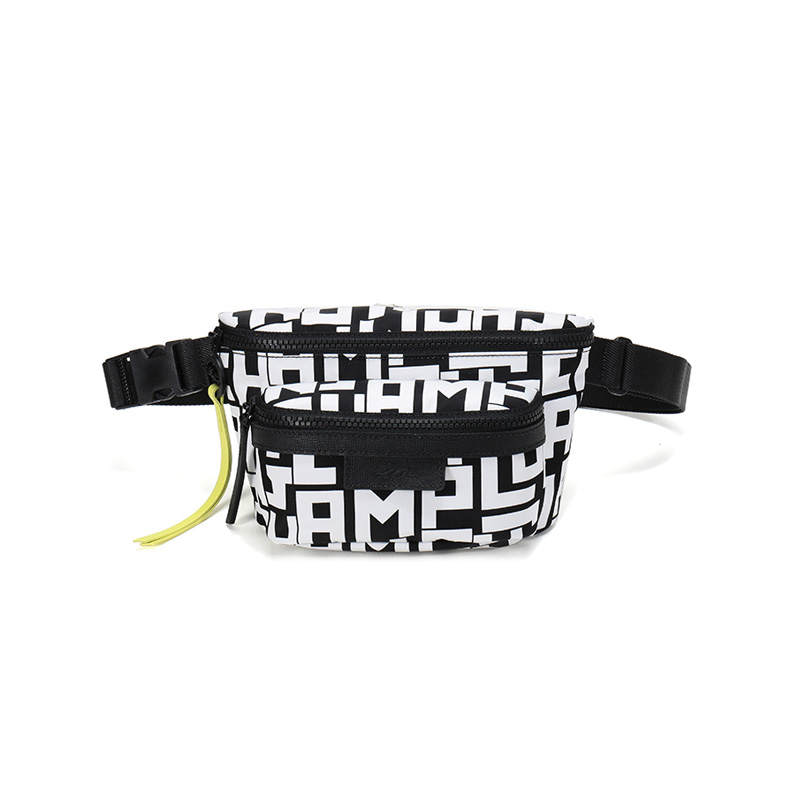LONGCHAMP Le Pliage LGP Polyamide Canvas With Cow Leather Fanny Pack Medium Women's Black White