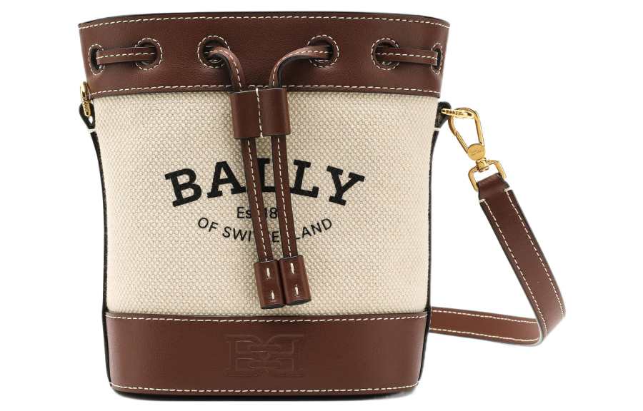 BALLY Cotton With Cow Leather Bucket Bag, Crossbody Bag Extra Small Women's Ecru