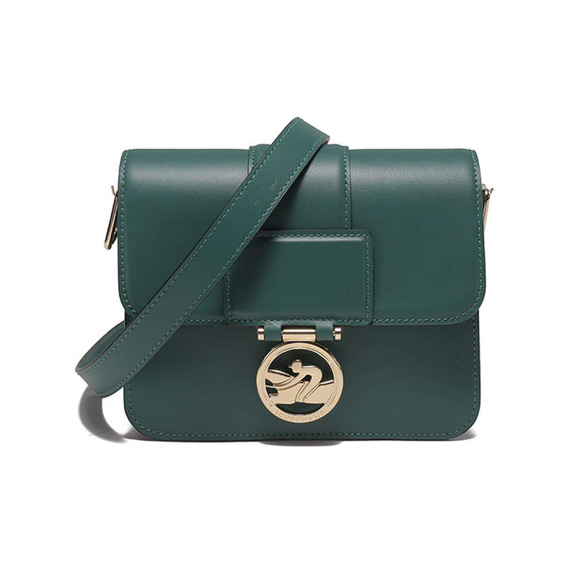 LONGCHAMP Cow Leather Small Square Bag, Shoulder Bag, Crossbody Bag Small Women's Cypress Green