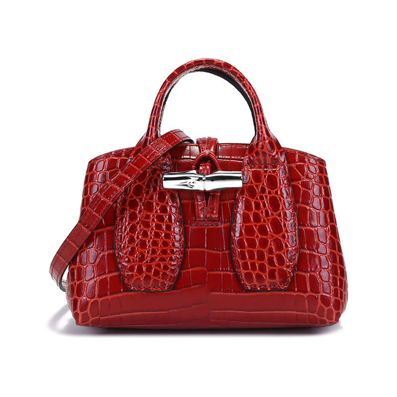 LONGCHAMP Le Roseau European And American Fashion Cow Leather Handbag Women's Orange Citrus