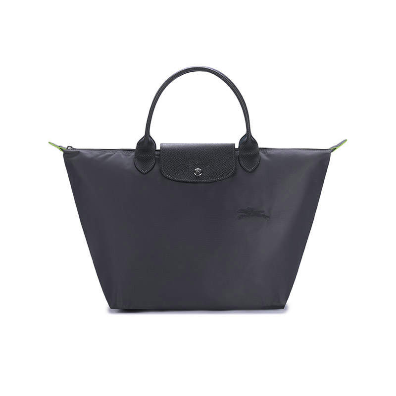 LONGCHAMP Recycled Canvas With Leather Trim Dumpling Bag Handbag Medium Women's Graphite Gray