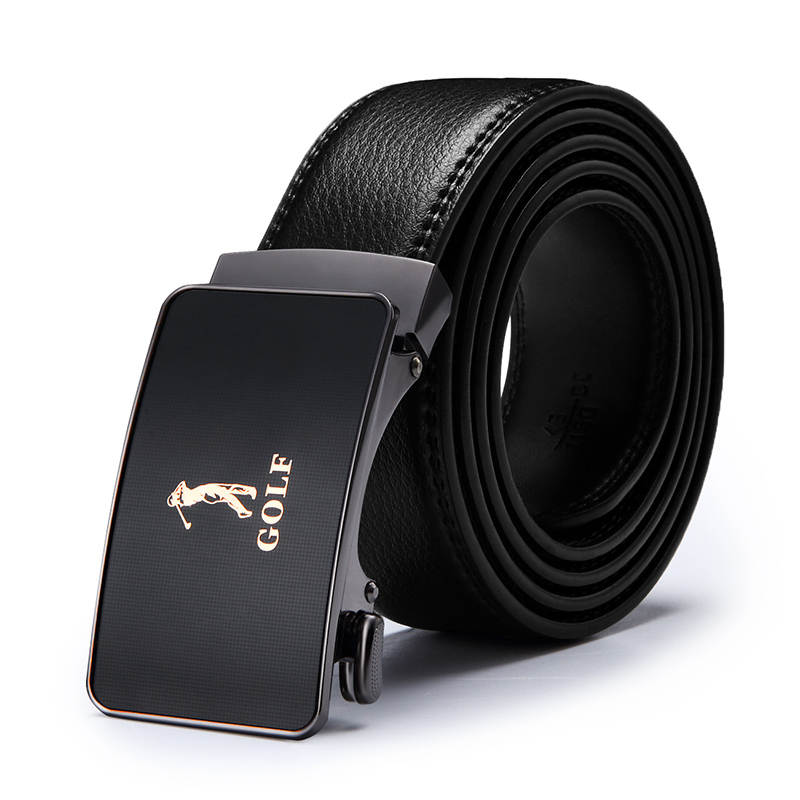 GOLF Cow Split Leather Automatic Buckle Belt Men's Black Width 3.5cm