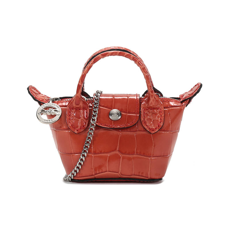 LONGCHAMP Le Pliage Cuir Chain Cow Leather Coin Purse Dumpling Bag Handbag Mini Women's Umber