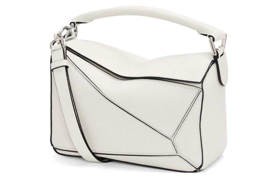 LOEWE Puzzle Soft Grain Calfskin Leather Shoulder Bag, Crossbody Bag, Handbag Small Women's White