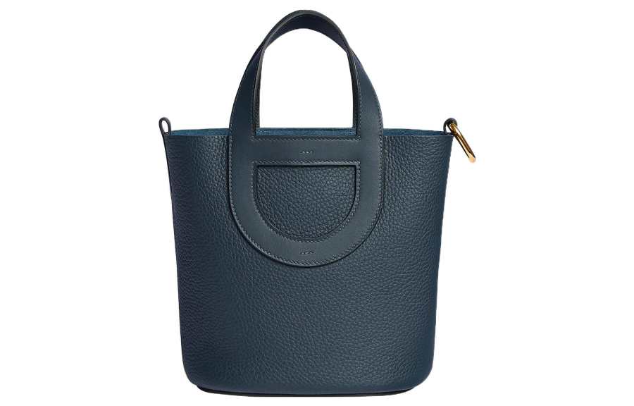 HERMES In The Loop Taurillon Clemence Bullhide With Swift Leather Bucket Bag Handbag Women's Prussian Blue