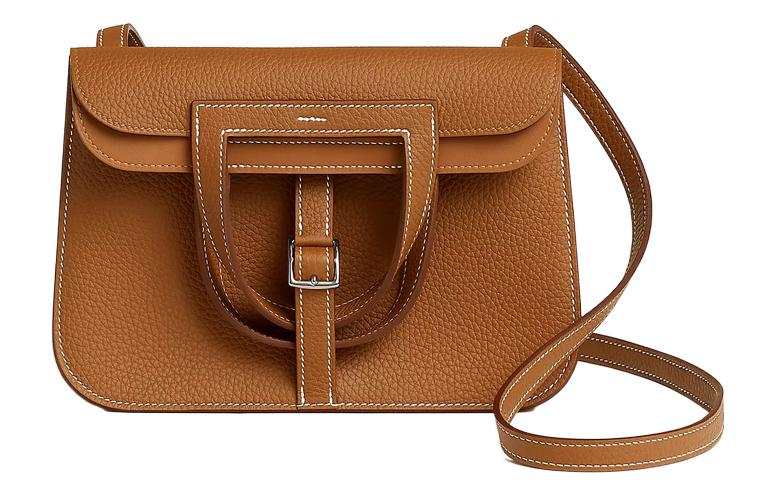 HERMES Halzan Clemence Bullock Leather Horse Hoof Bag, Handbag, Shoulder Bag, Crossbody Bag Women's 37 Gold Brown