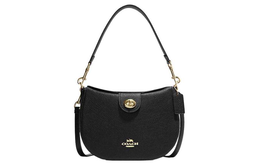 COACH Hobo Cow Leather Half Moon Saddle Bag, Shoulder Bag Medium Women's Black