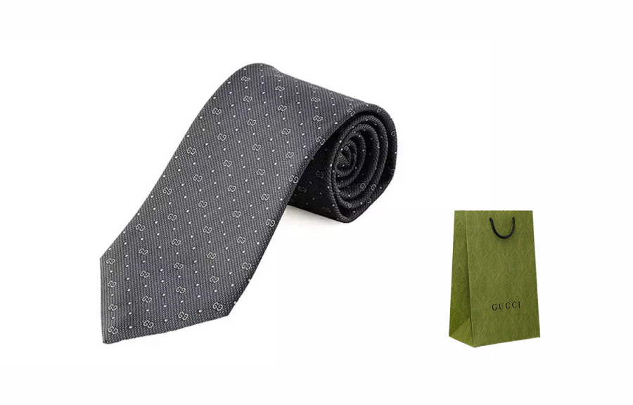 GUCCI Horsebit Silk Ties Unisex Blue Gray