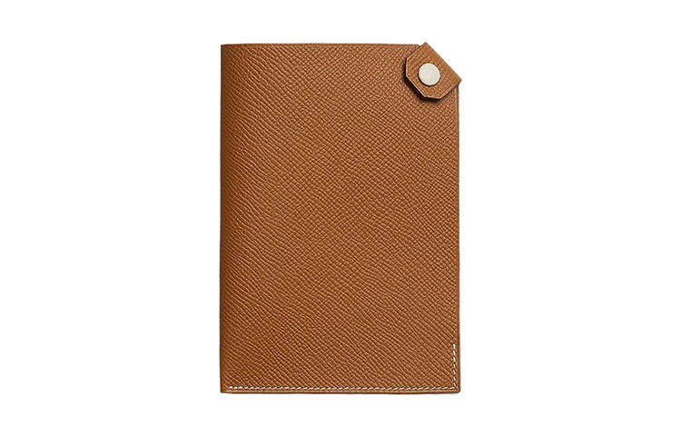 HERMES Tarmac Epsom Calfskin Card Holder Passport Holder Women's Gold Brown/Gray White