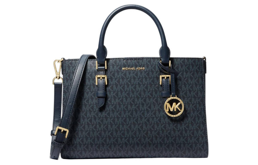 MICHAEL KORS Sally Coated Canvas Shoulder Bag, Crossbody Bag, Handbag Medium Women's Dark Blue