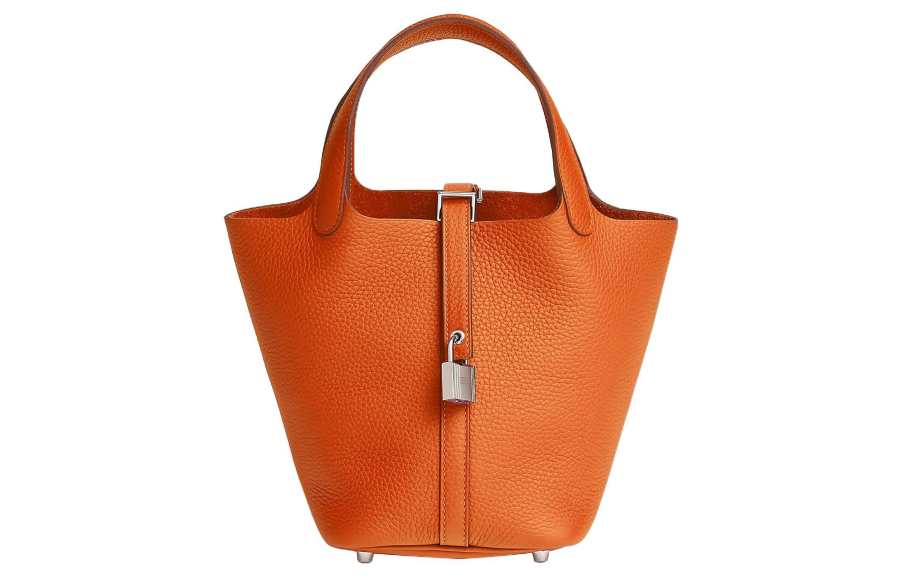 HERMES Picotin Lock Clemence Bullock Leather Basket Bag, Bucket Bag, Handbag 18 Women's 93 Orange Hermes Orange