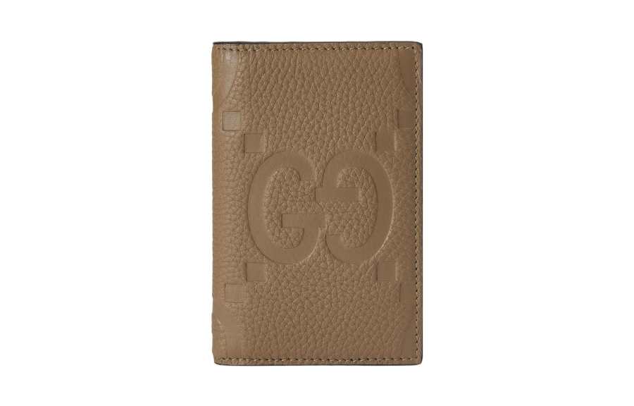 GUCCI Leather Card Holder Men's Taupe