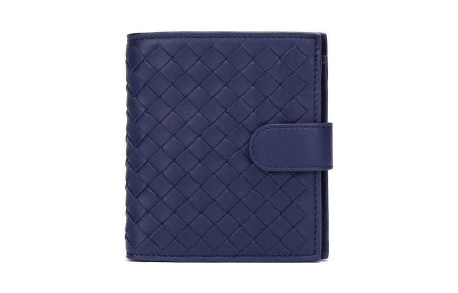 Bottega Veneta Sheepskin Woven Wallet Mini Men's Blue