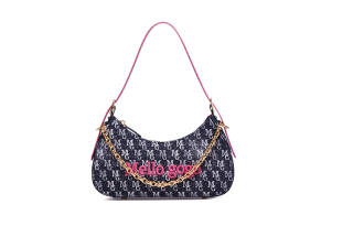 MELLO GOGO Fabric Shoulder Bag Medium Women's Navy Blue