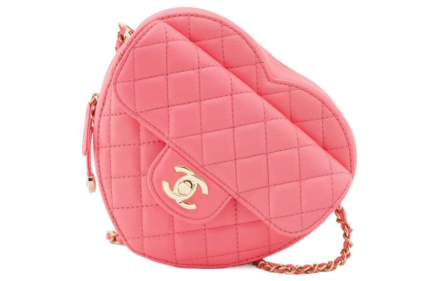 CHANEL Lambskin And Gold Metal Heart Bag, Shoulder Bag, Crossbody Bag Women's Coral Pink