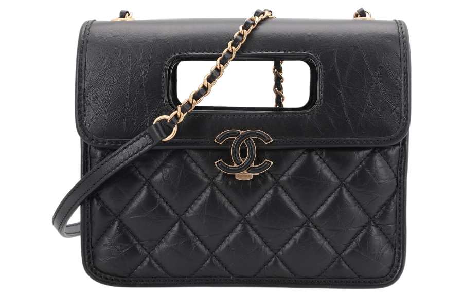 CHANEL 23P SS Cow Leather Evening Bag, Portable Crossbody Bag, Shoulder Bag Women's Black