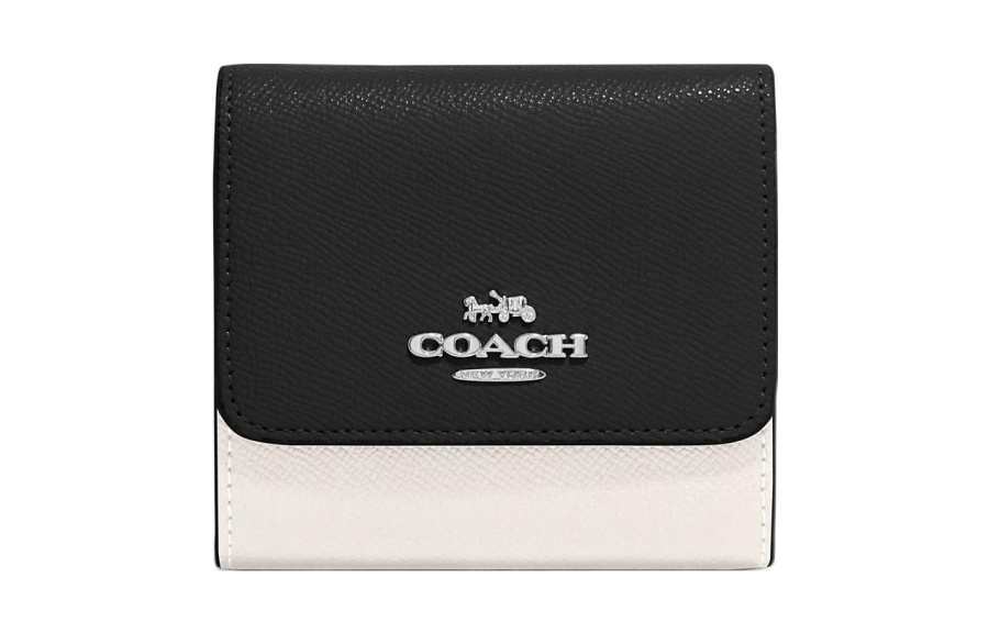COACH Trifold Wallet Leather Card Holder, Wallet Women's Black & White