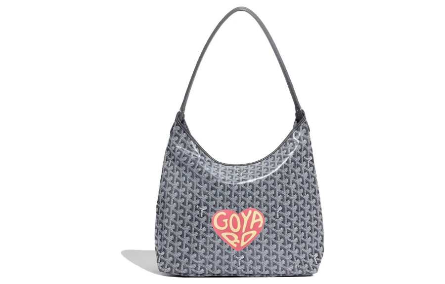 GOYARD Bohème Hobo Canvas With Leather Hobo Bag Shoulder Bag Shoulder Bag Women's Gray/Pink Large Heart Edition