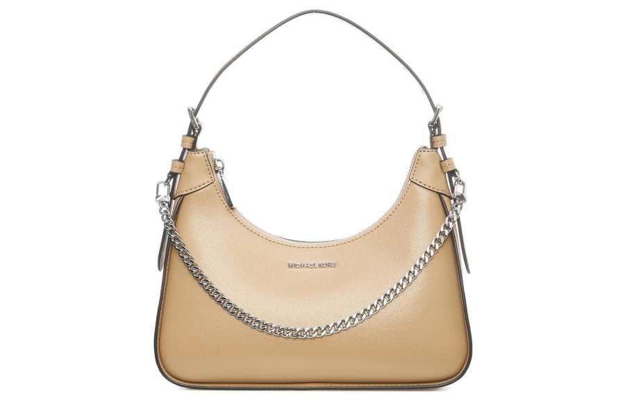 MICHAEL KORS Wilma Leather Shoulder Bag, Crescent Bag, Handbag, Shoulder Bag Women's Light Umber