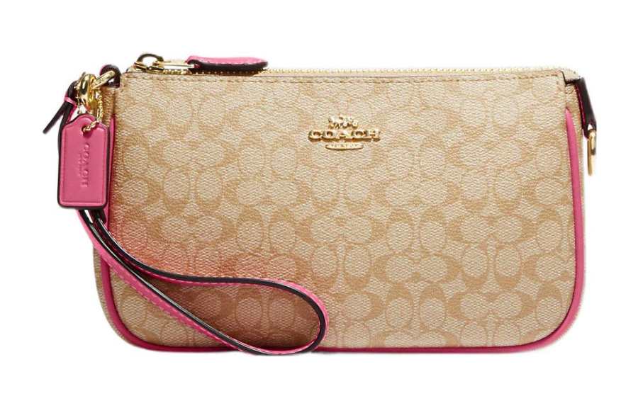 COACH Nolita Coated Canvas With Leather Pochette Clutch Small Women's Khaki & Pink