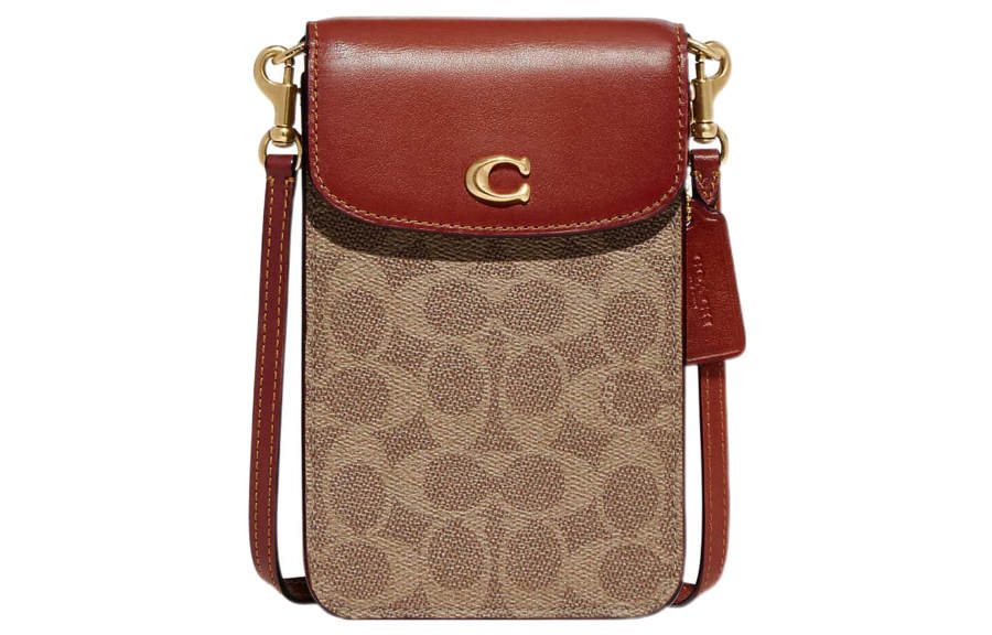 COACH Coated Canvas With Refined Calfskin Cell Phone Pouch, Shoulder Bag, Crossbody Bag Mini Women's
