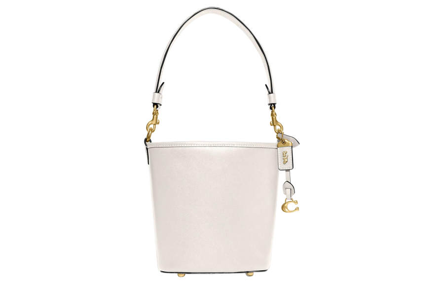 COACH Cow Leather Bucket Bag, Portable Crossbody Bag, Shoulder Bag Mini Women's White