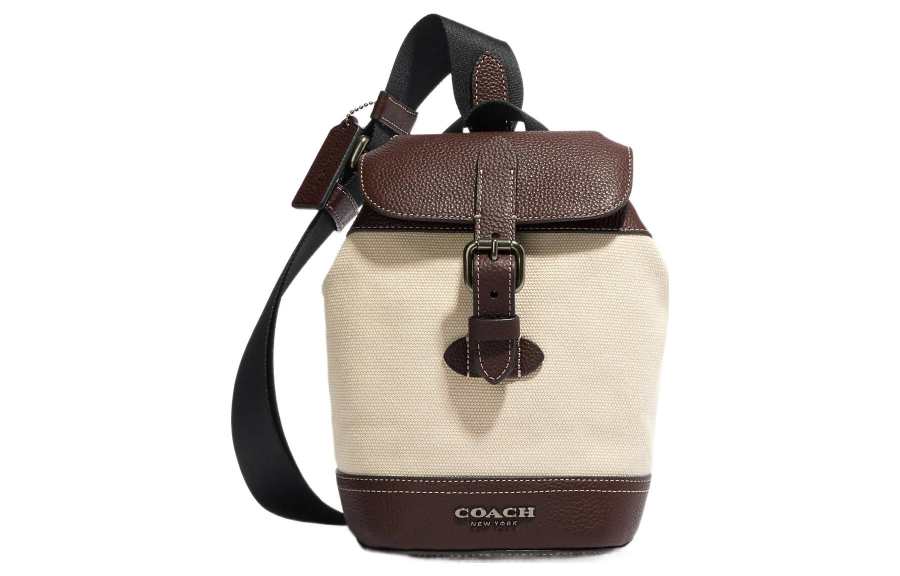 COACH Hudson Pebbled Leather With Canvas Sling Bag, Crossbody Bag Men's Beige & Red Brown