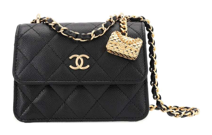 CHANEL WOC Grain Cow Leather Material Gold Metal Crossbody Bags Small Women's Black