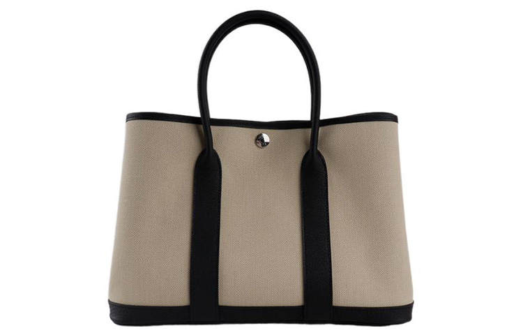 HERMES Garden Party Canvas With Negonda Calfskin Handbag 30 Women's Cement Gray & Black