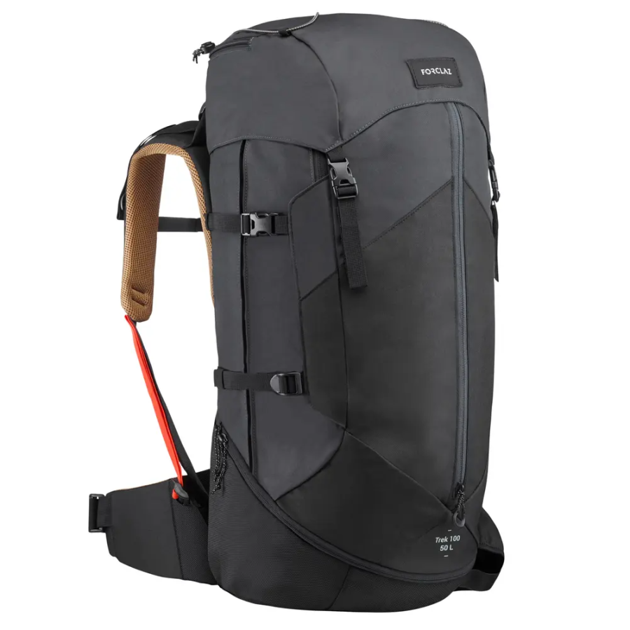 DECATHLON 50L Outdoor Bags Polyester With Polyurethane Black/Carbon Gray Men's