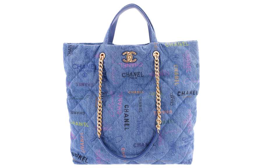 CHANEL Denim Tote Bag, Shopping Bag, Shoulder Bag, Handbag Women's Blue