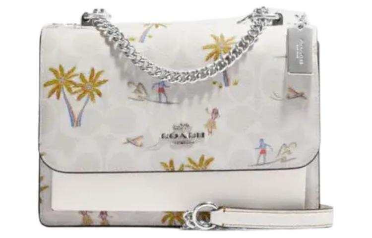 COACH Klare Leather Envelope Bag, Crossbody Bag, Shoulder Bag Small Women's Chalk & Glacier White Multicolor