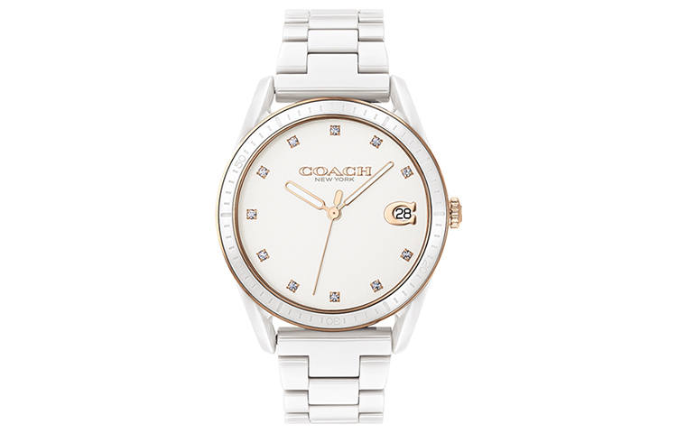 COACH PRESTON Wrist Watches Quartz Movement Ceramic Strap 36mm White Dial Women's Watch 30m Water Resistant