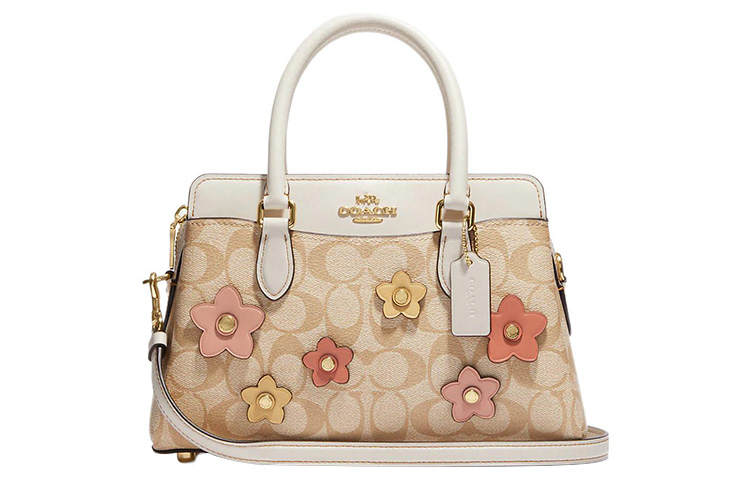 COACH Darcie Canvas With Leather Kelly Bag, Shoulder Bag, Crossbody Bag, Handbag Medium Women's Light Khaki