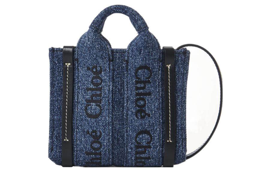 Chloé Chloe Woody Denim Tote Bag, Shopping Bag, Shoulder Bag, Crossbody Bag, Handbag Nano Women's Blue