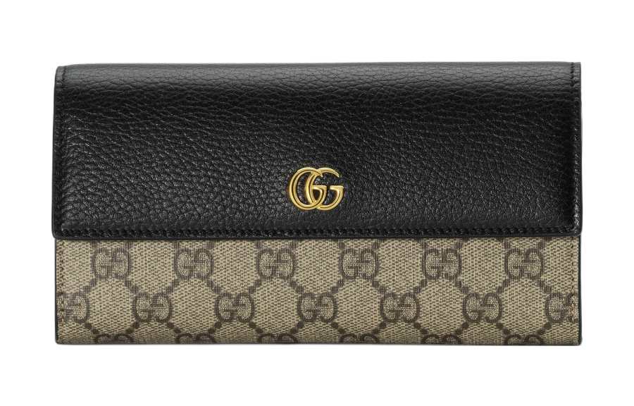 GUCCI Canvas With Leather Wallet Women's Black & Ebony