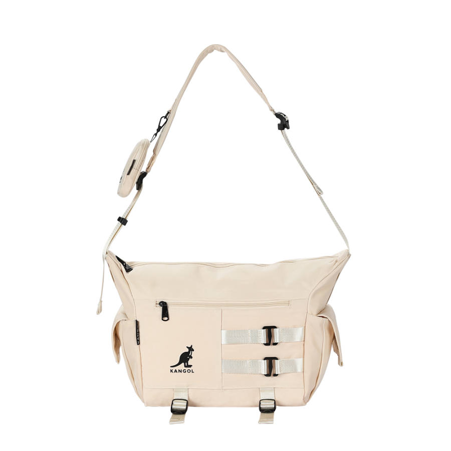 KANGOL Workwear Nylon Shoulder Bag Large Unisex Black/Ivory White