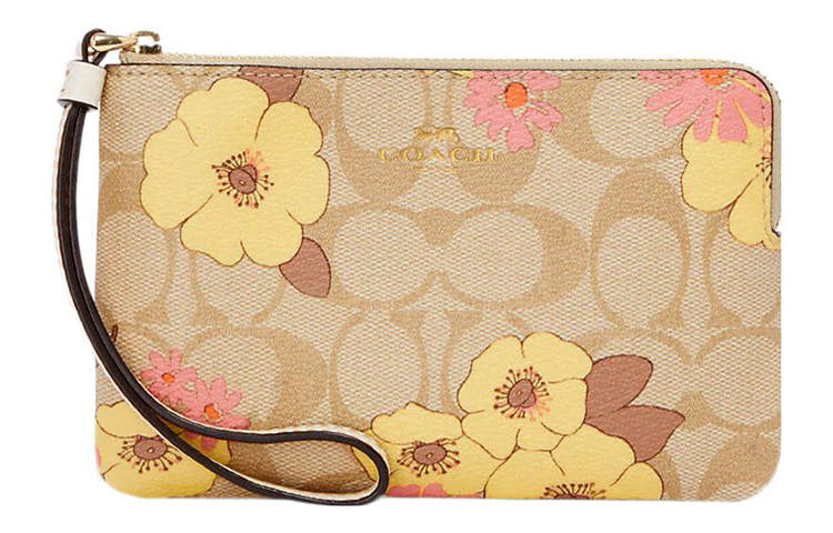 COACH Wristlet Coated Canvas With Leather Clutch Small Women's Khaki