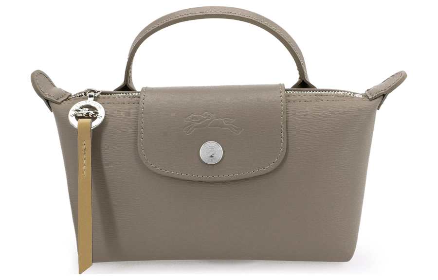LONGCHAMP Le Pliage City Canvas With Cow Leather Trim Dumpling Bag Handbag Small Women's Camel Gray