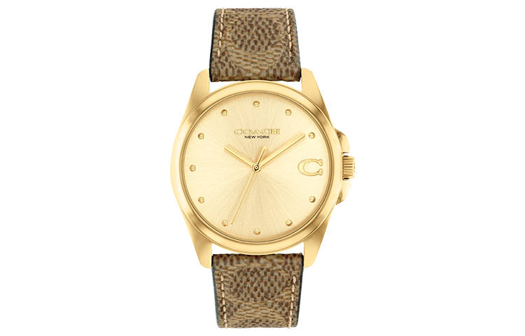 COACH GREYSON Wrist Watches Quartz Movement Leather Strap 36mm Gold Dial Women's Watch Waterproof