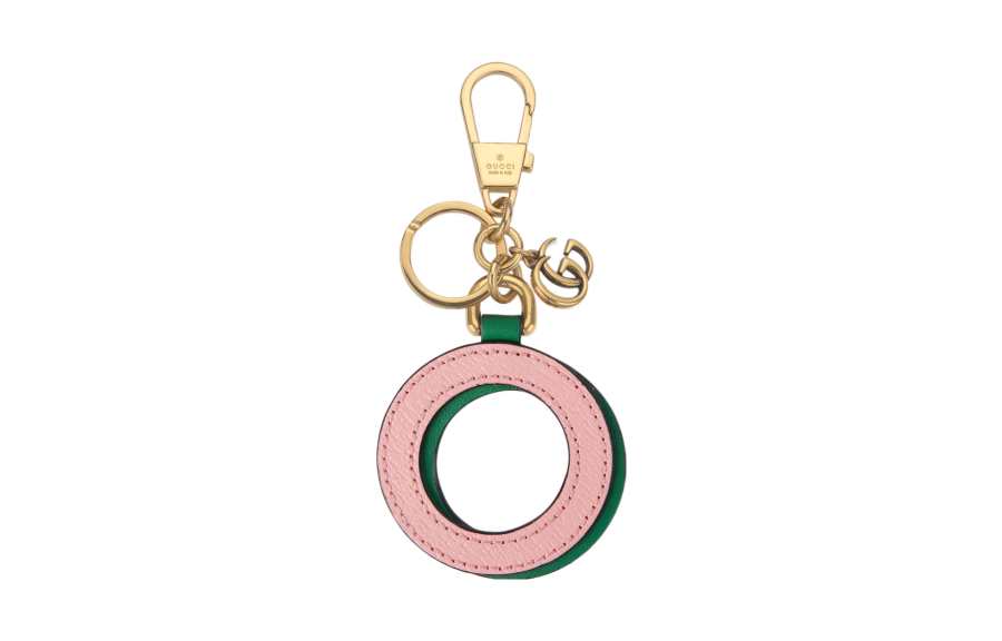 GUCCI Canvas With Leather Keychain Bag Accessory Unisex Pink/Green