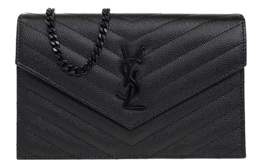 SAINT LAURENT Cassandre Calfskin Wallet, Shoulder Bag, Crossbody Bag Women's Black
