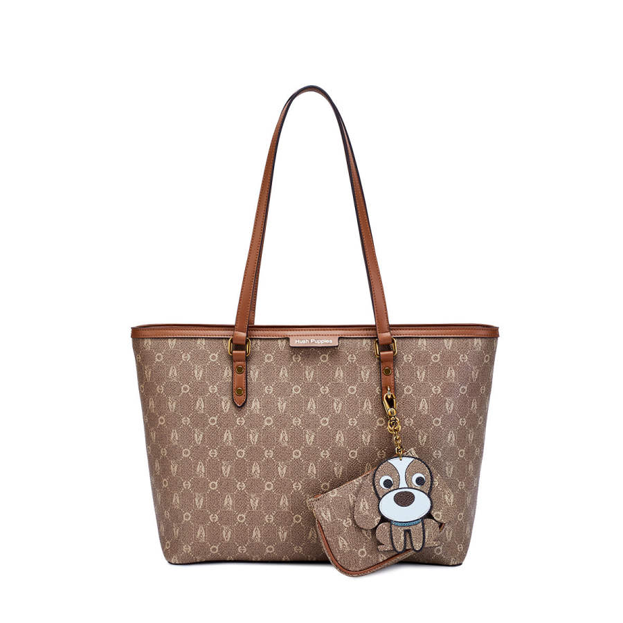 Hush Puppies Cow Leather Tote Bag, Shopping Bag, Travel Bag, Shoulder Bag, Crossbody Bag Large Women's Khaki