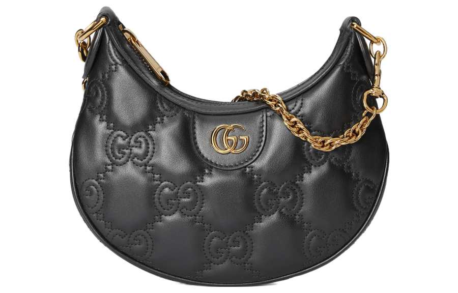 GUCCI GG Matelassé Leather Shoulder Bag, Crescent Bag, Crossbody Bag, Shoulder Bag Women's Black