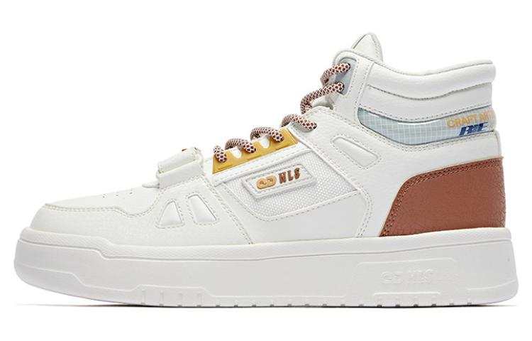 QIAODAN Slip Resistant Lightweight Non slip Lightweight High top Skateboard Shoes Men's White Brown