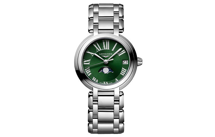LONGINES Heart Moon Collection Quartz Movement Women's Watch 30.5mm Green Dial Stainless Steel Watchband