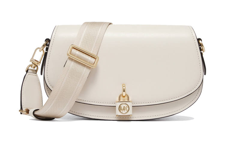 MICHAEL KORS Mila Cow Leather Saddle Bag, Shoulder Bag Medium Women's White