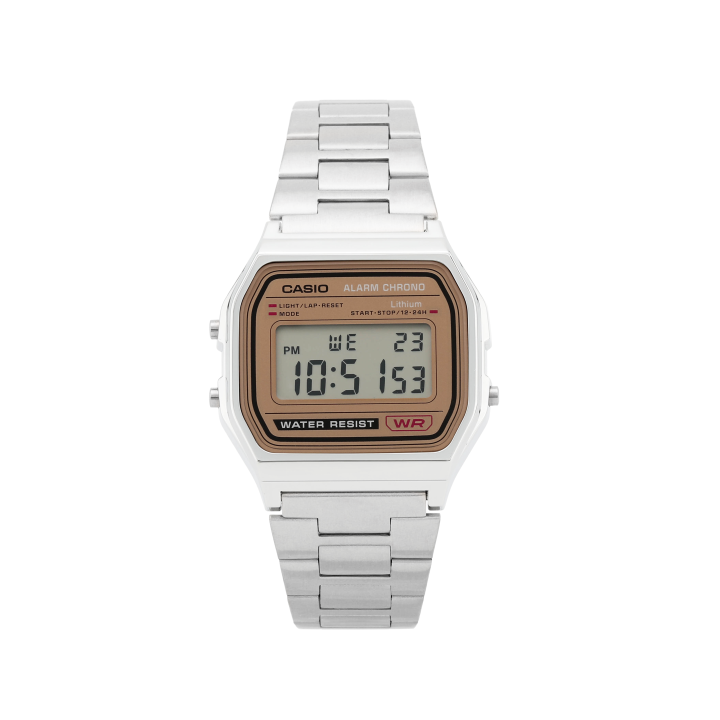 CASIO CASIO VINTAGE Small Silver Block Quartz Movement Stainless Steel Strap Watch Unisex Gold Dial